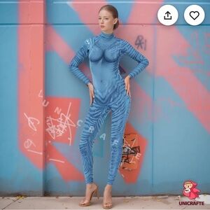 Avatar inspired female unitard costume. Zips in back